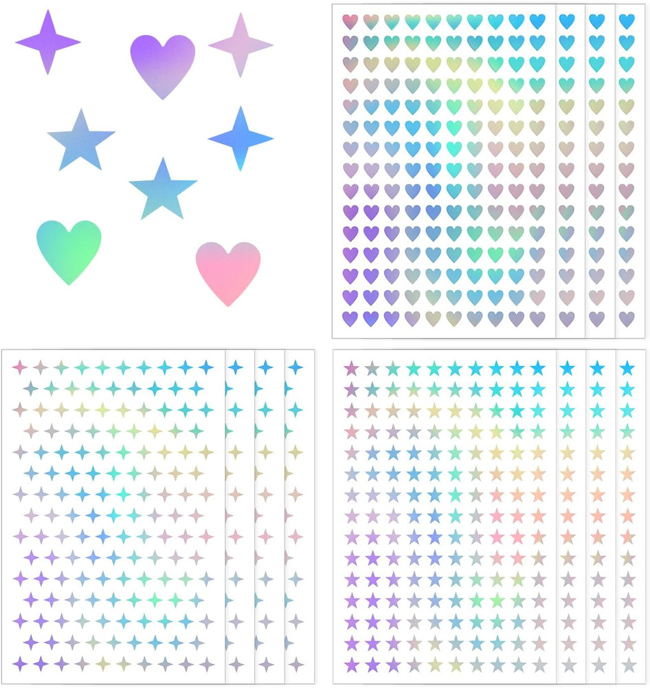 1800Pcs Mini Holographic Stickers, Glitter Foil Shiny Small Stickers Self
