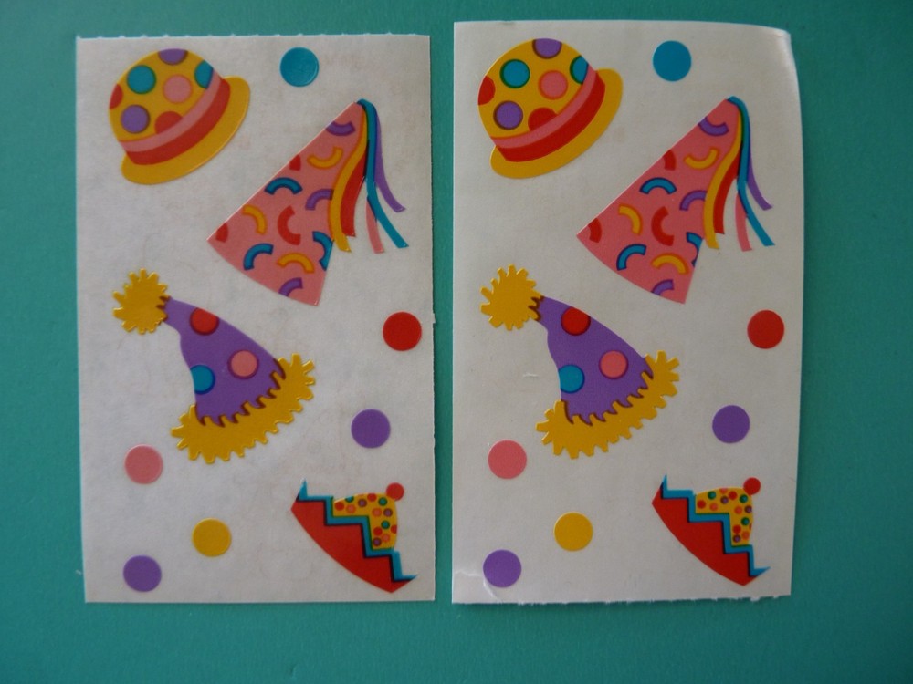 Vintage 1989 Mrs. Grossman’s Stickers PARTY HATS (2) Mods 2″x3.25″