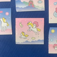 Vintage 80s Sanrio Stickers, Little Twin Stars 6 Pages From Booklet, Unicorns