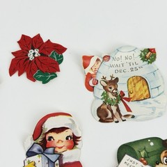 Vintage Christmas Stickers Victorian Santa Angels Lot Candle Dog Elf Kitten Snow
