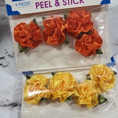 Vintage Peel & Stick Ribbon Roses Lot Of 5 Packs Yellow Blue Orange Crafts