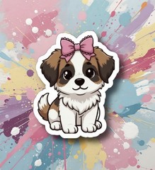 Cute Puppy Sticker with Pink Bow – Waterproof Vinyl UV Resistant – 3″ x 3.5″