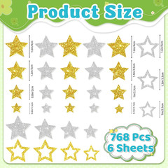 768Pcs Glitter Star Stickers Foam Stickers Small Large Stars Shape Stickers Self