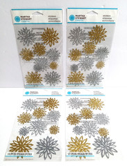 Scrapbooking Sticker Lot of 4 Packages Gold & Silver Sparkle Chrysanthemum NEW