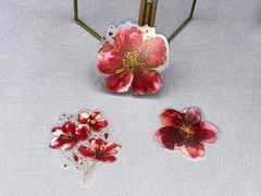 Red flower PET Stickers Pack | flower gold foil watercolor themed PET Sticker