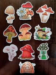 STICKERS x 10 Mushroom Inspiration Mushrooms Rainbow Cute Garden Sticker FEBF5