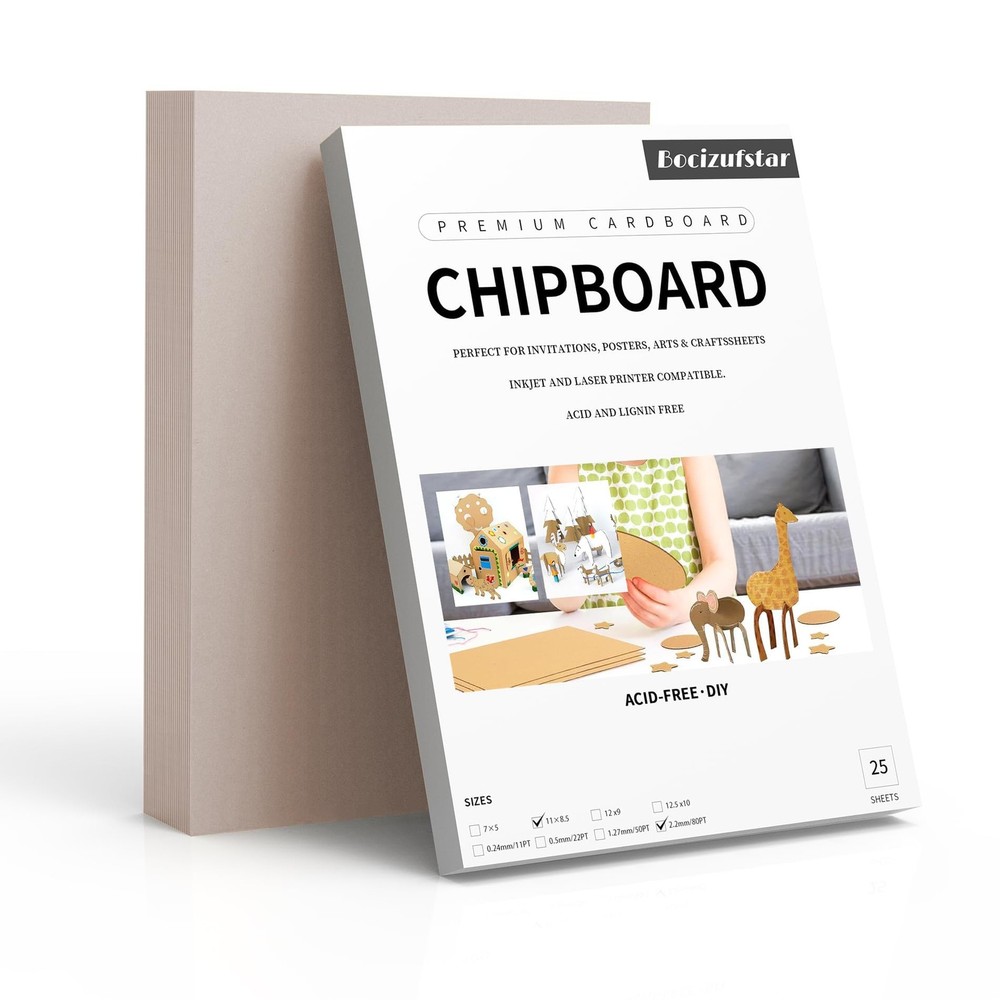 Chipboard Sheets 8.5″ x 11″ – 25 Sheets, 80PT Thick for Book Binding, Scrapbo…