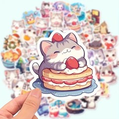 Kawaii Cat Stickers, 50 Cute Glossy Vinyl Stickers for Laptop, Gift, Bottles