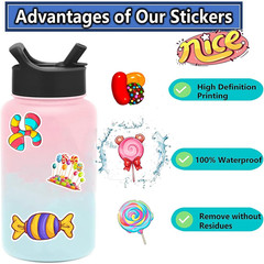 Cute Candy Stickers 50Pcs Waterproof Vinyl for Scrapbook Journal Laptop