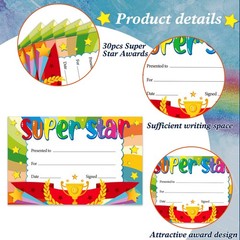 30 PCS Super Star Student Certificates Recognition Awards Reward Incentives Kids