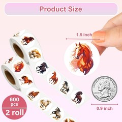 600 Pcs Horse Stickers for Kids- 1.5 Inch Round Stickers Roll 16 Tyles Horse
