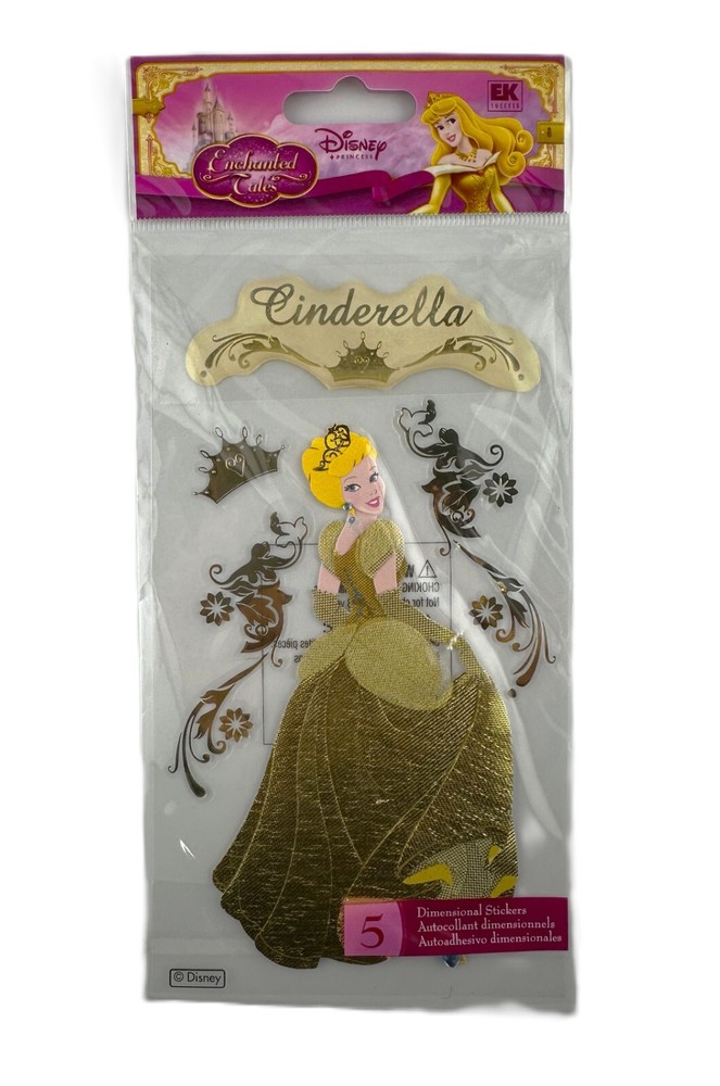 Disney Enchanted Tales Princess CINDERELLA Gold Dimensional Scrapbook Sticker