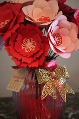 Paper flowers bouquet pink red gold handmade roses home office decor 15″ tall 