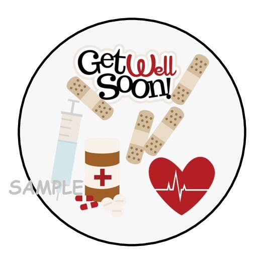 30 GET WELL SOON ENVELOPE SEALS LABELS STICKERS 1.5″ ROUND