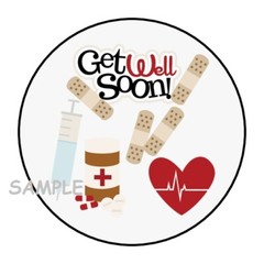 30 GET WELL SOON ENVELOPE SEALS LABELS STICKERS 1.5″ ROUND