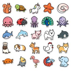 50 Cute Animal Stickers Random Laptop Water Bottle Skateboard Craft Large size