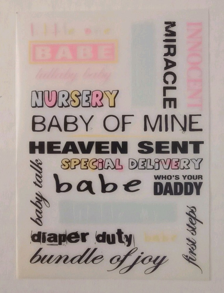 Baby Boy/Girl Rub On Scrapbook Embellishments Paper Crafts- 1 Sheet Quotes/Words