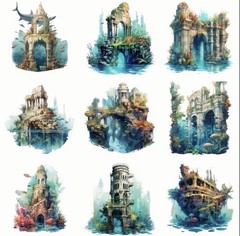 10pcs Underwater Lost Cite Stickers- Scrapbook, Journal, DIY Crafts & Cards