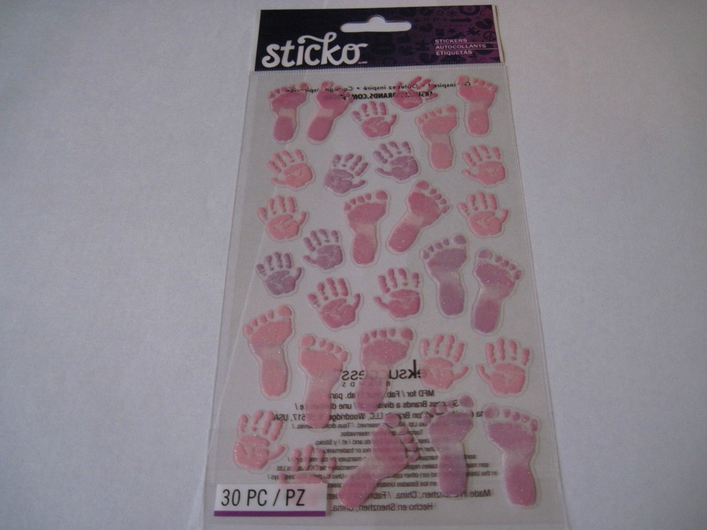 Scrapbooking Stickers Sticko Pastel Pink Baby Girl Prints Hand Foot Hands Feet