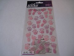 Scrapbooking Stickers Sticko Pastel Pink Baby Girl Prints Hand Foot Hands Feet