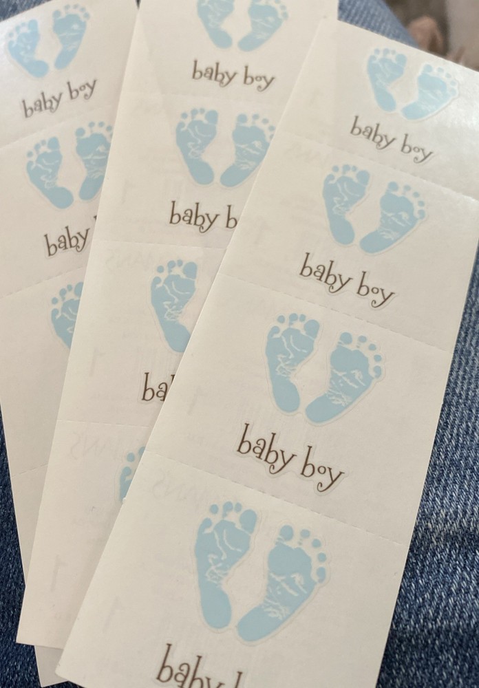 Mrs Grossman’s Lot of 3 Strips Footprints Boy Blue Stickers Baby Shower Cards