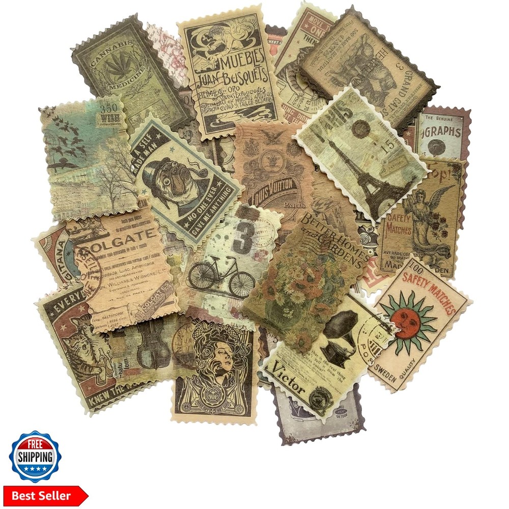 60pcs Vintage Postage Stamp Stickers, Aesthetic Modern Deco Paper Sticker for…