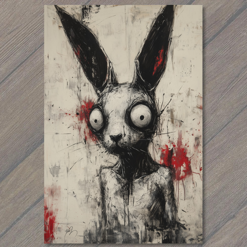 STICKER Crazy Eyed Bunny Horror Red Splatter Creepy Rabbit Distressed Look