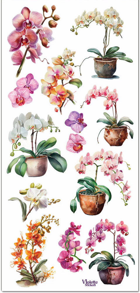 Violette Stickers Orchids Plant Flowers Crafts Planner Supply Scrapbook