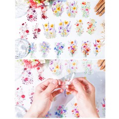 16Pcs Flowers Bouquet PET Stickers Journaling Planner Album Scrapbooking Crafts