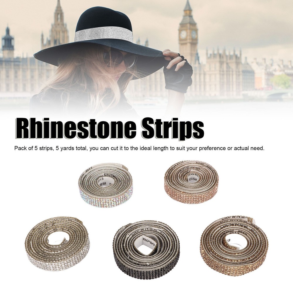 5pcs Self Adhesive Rhinestone Strips 5 Yards Total 1cm Width Cuttable DIY Rhines