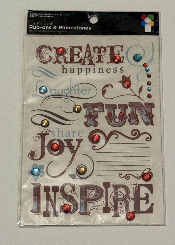 Imaginisce Say the Word Rub-Ons & Rhinestones – Create Happiness