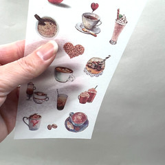 Coffee Drink Washi Paper Stickers 6 Sheets Scrapbooking Planners Journaling