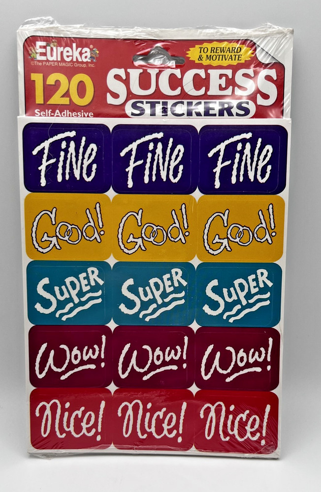 Vintage Eureka Success Reward Stickers New Pack Colorful Good! Super! WOW!