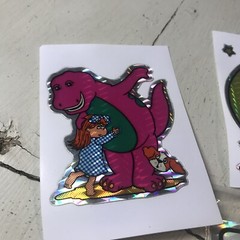 4 Vintage BARNEY & FRIENDS w/Girl RARE Prism Vending Machine Stickers