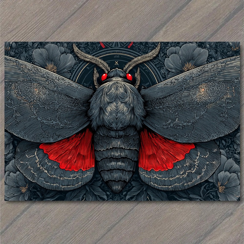STICKER Gothic Death Moth Red Wings Crimson Eyes Floral Nocturne Occult