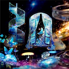 20Pcs Fantasy Holographic Stickers Cats Moon Flowers Sticker Pack Journal Crafts