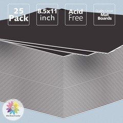 Mat Board Center, Pack of 25 8.5×11 Uncut Mat Boards – Black Color – White Co…
