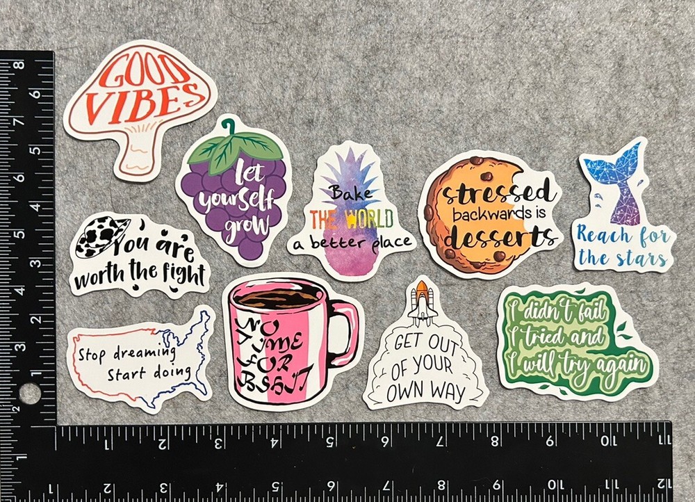 Lot of 10 Assorted Positive Affirmation Stickers Smile Happy Love Fitness