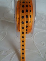 MAY ARTS RIBBONS~SOLID ORANGE WITH BLACK CENTER DOT RIBBON~3/8TH INCH X 3 YDS!