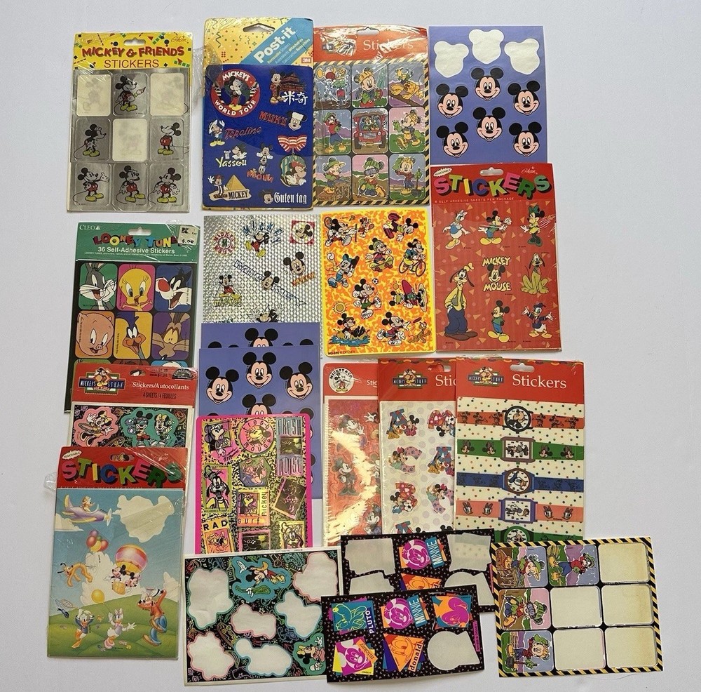 HUGE Vintage Sticker Lot Disney Looney Tunes Mickey Mouse Goofy Minnie