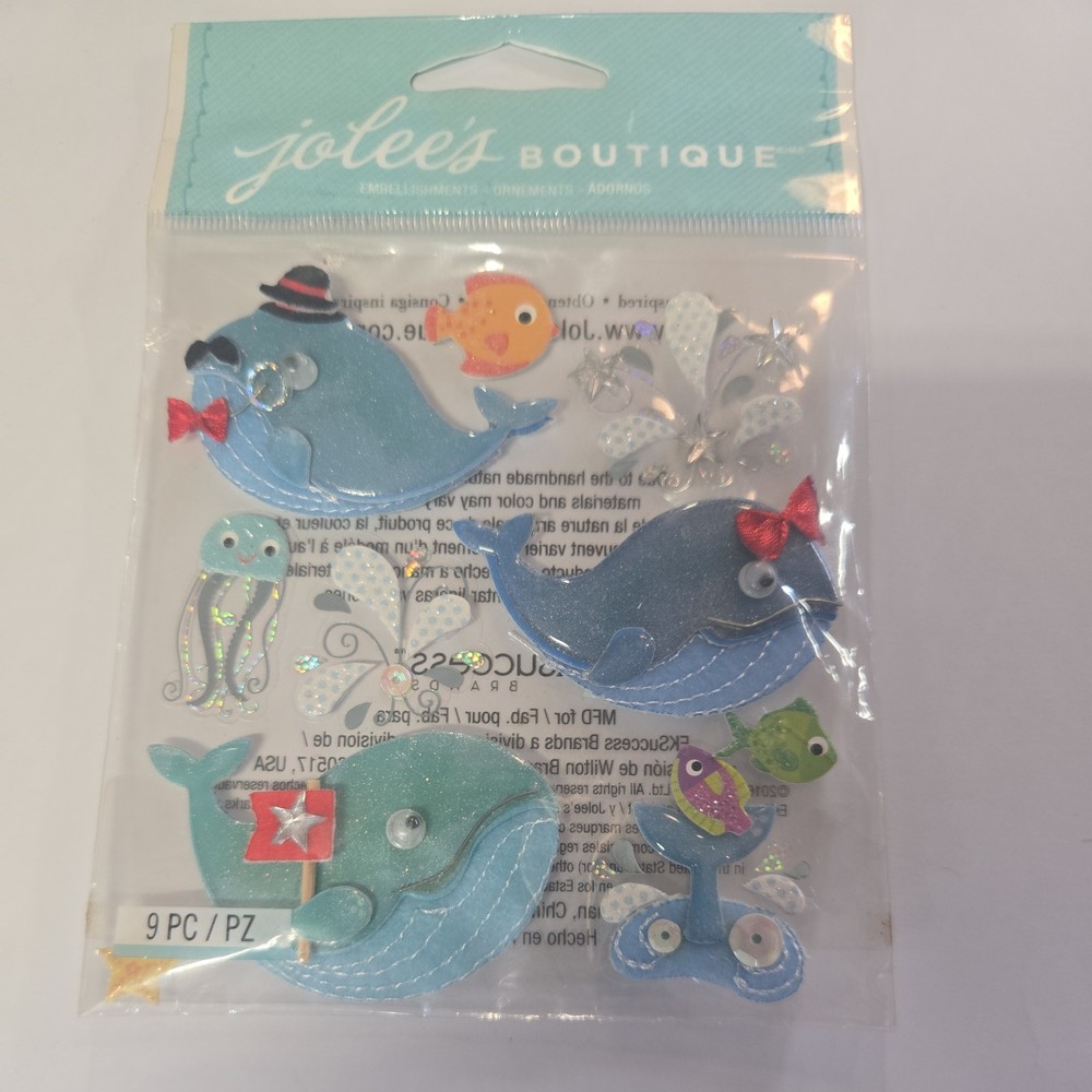 RARE Jolees Cutesy Whales Aquatic Animal Ocean Sea Stitched Scrapbook Stickers