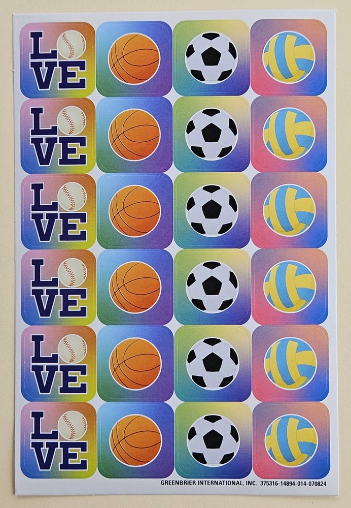Sport /Balls Sticker sheet. Soccer, Volleyball, Tennis…