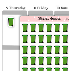 Green Wheelie Bin Icon Planner Sticker, Garden Bin Sticker for Calendar, C0106-G