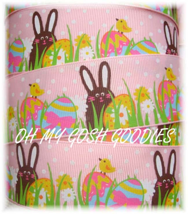 1.5 CHOCOLATE EASTER BUNNY SURPRISE GROSGRAIN RIBBON RABBIT EGGS 4 HAIRBOW BOW