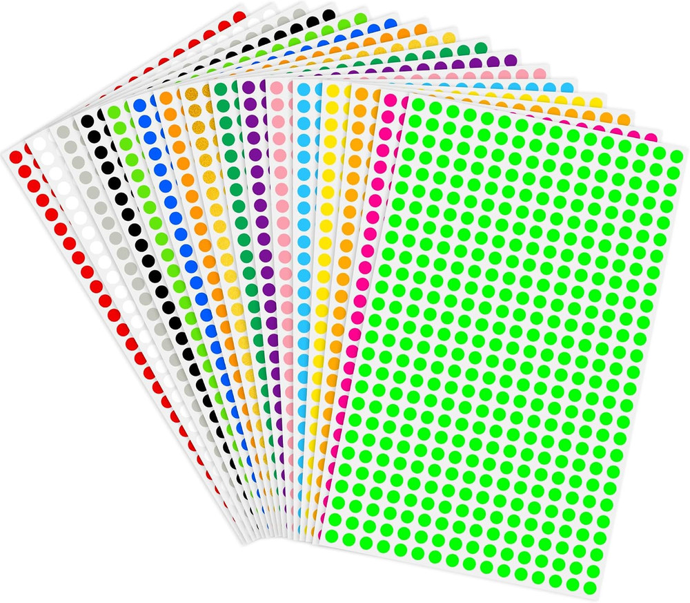 1/4 Inch round Color-Code Dot Stickers,6800 Pcs 0.25 X 0.25 Inch 16 Colors