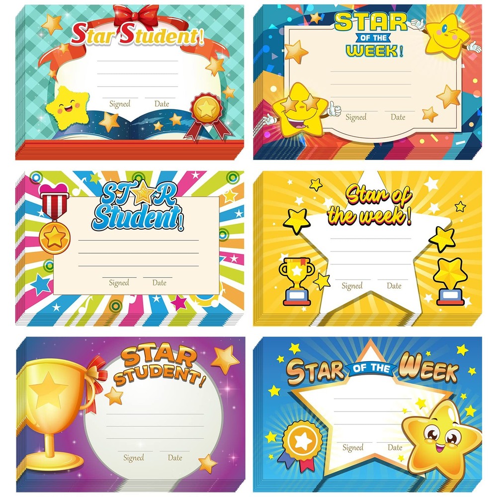 60 PCS Student Recognition Rewards Award Certificates Achievement Cards Decor