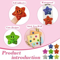 700Pcs Smiley Face Star Stickers for Kids Reward,1inch 8 Colored Sparkly Foil…