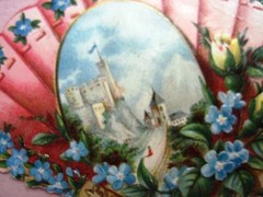 Precious Little 1800’s Die Cut of Fan w/ Flowers and Castle *