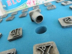 Bluebird Metal Stamp Set Melody Ross Chip Art 1/2″ Lowercase Letters in Tin