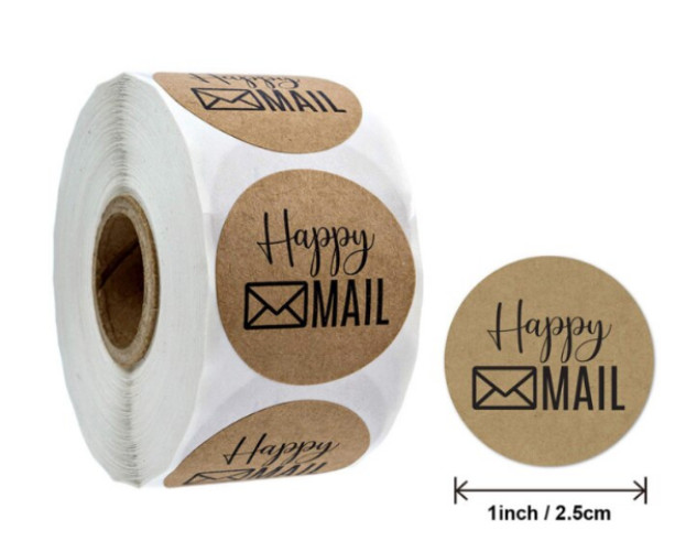 40 HAPPY MAIL KRAFT STICKERS ENVELOPE SEALS LABELS STICKERS 1″ ROUND